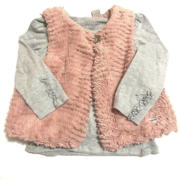 Calvin Klein Top, Faux Fur Vest and Leggings Set US 4T - Picture 2 of 7